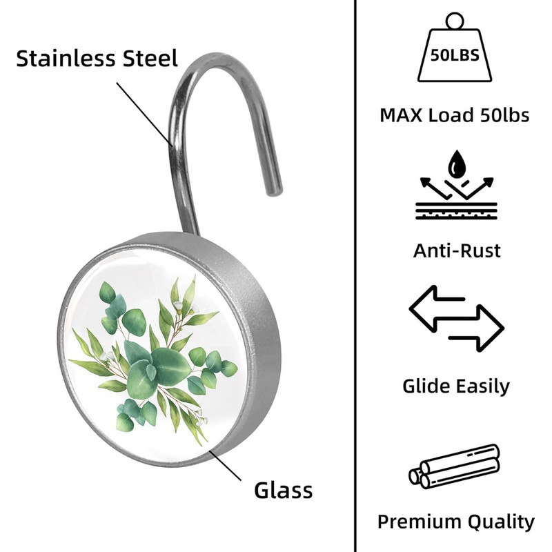 Artinhand Green Eucalyptus Leaf Shower Curtain Hooks Set of 12