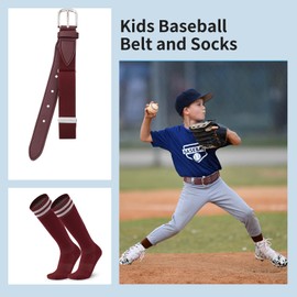 AWAYTR Youth Baseball Socks and Belt - Kids Softball Belts and Socks Combo for Youth Boys Girls (Maroon)