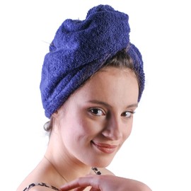 LLAMAXY Hair Towel 100% Pure Organic Cotton Hair Drying Towels Adult Child Hair Wraps Hair Turban - Towel Wrap Hair Drying Towel - Quick Twist Rapid Dry Towel - Cap -1 pack of Navy Blue