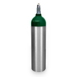 ResOne Portable Aluminum Medical Oxygen Cylinder, D Size, with CGA-870 Post Valve for Medical Use - Non-Sparking, Green Dome, Brushed Finish, 14.3 cf, Ships Empty, Prescription Required to Fill
