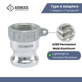 AEONEXIS 2PCS 1" Lightweight Camlock Fittings Type A - A380 Permanent Mold Aluminum, Cam Lock Corrosion-Resistant Adapter & Female NPT for Water/Oil Flow Systems
