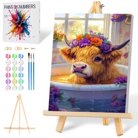 Mowana Paint by Numbers Kit for Adults Beginners, Cow Painting by Number Framed Canvas with Wooden Easel, Adult Crafts DIY Arcylic Oil Painting 8x12inch