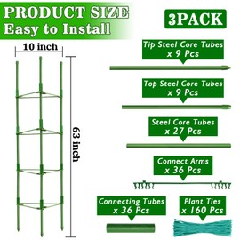 ZeeDix Tomato Cages for Garden 63 inches, Tomatoes Plant Stakes & Plant Support, Tomato Trellis for Pots Climbing Vegetables Flowers Plants (3 Pack - Extra Tall Upto 63 inches)