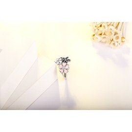 XIALV Fashion 925 Sterling Silver Plated Rings Pink White Enamel Blossom Flower Ring ，Women' Engagement Ring Jewelry Gift (US Code 9)