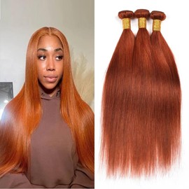 Dark Orange Straight Human Hair Bundles Color 350 Ginger Orange Bundles Straight Human Hair Orange Bundles Unprocessed Hair Extensions 12 14 16 Inch
