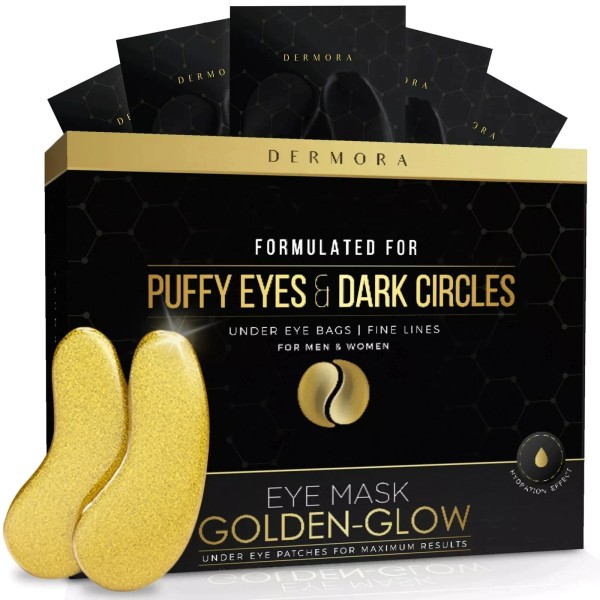 DERMORA Golden Glow Under Eye Masks 50 Pairs Puffiness, Fine