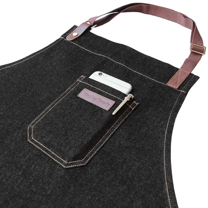 DingSay Trendy Denim Chef Apron with Pockets, Mens Womens Professional
