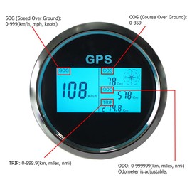 85mm 3 3/8" Digital GPS Speedometer MPH KM/H ODO COG Trip with 7 Backlights 12VDC 24V for Motorbike Boat Truck Racing Car (Black&Silver)