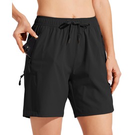 Willit Women's Shorts Hiking Cargo Shorts Quick Dry Golf Active Athletic Shorts Lightweight Summer Shorts with Pockets 7" Black 3XL
