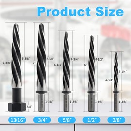Rocaris 5 Pcs M2 HSS Taper Chucking Reamer Drill Bit, 3/8", 1/2", 5/8", 3/4", 13/16", Taper Reamer Drill Bit for Steel, Alloy, Aluminum, Wood, Plastic