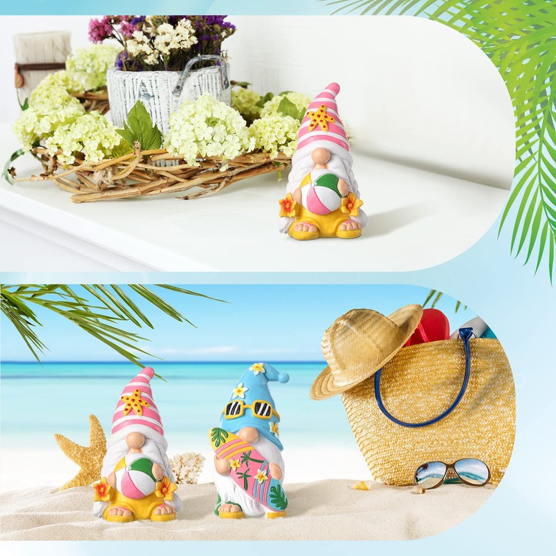 FairySandy 2 Pieces Summer Gnomes Beach Decorations Surfboard Gnome Stuff