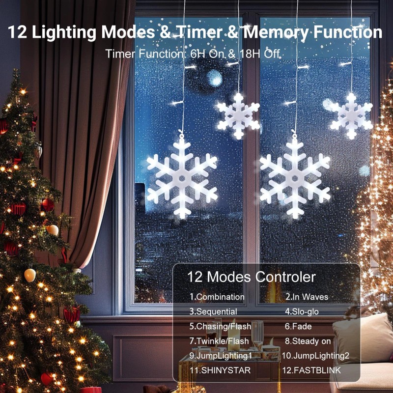 Brightown 13FT Snowflake String Lights 192 LED 12 Modes Timer