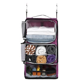 Surblue Hanging Shelves Travel Compression Packing Cube for Carry-on Luggage Suitcase Collapsible Transformable Garment Closet Organizers Large Capacity, Purple, XL