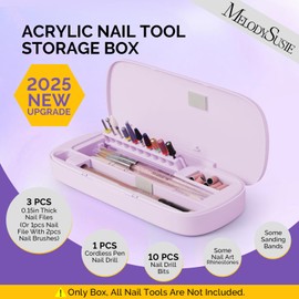 [2025 Upgraded]MelodySusie Acrylic Nail Tool Storage Box,Portable Dustproof Stand Displayer Holder Organizer Container Manicure Efile Accessories Nail Drill Kit Case,Travel Salon Home,Purple(Only Box)