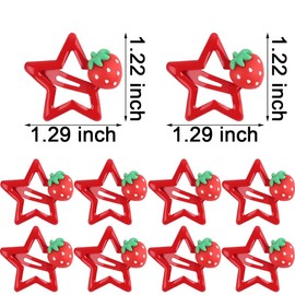 Pack of 10 Red Strawberry Star Hair Clips Women's Small Hair Clips Stars Strawberry Hair Clips Hair Clip Hair Accessories Girls Snap Hair Clip Strawberry Star Hair Clips for Women Hair Accessories