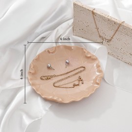 Koythin Ceramic Jewelry Tray, Lotus Leaf Ring Holder for Necklace Watch Earring, Adorable Decorative Bowl for Nightstand Bathroom Bedroom, Aesthetic Trinket Dish for Mom Women (Light Brownish Pink)