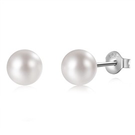 SWJEWEL Women Pearl Stud Earring 925 Sterling Silver Pearl Earrings Use Pearl 18K White Gold Pink Earrings Sets Stud Earrings for Women Freshwater Cultured Pearl 5MM 6MM (8MM)
