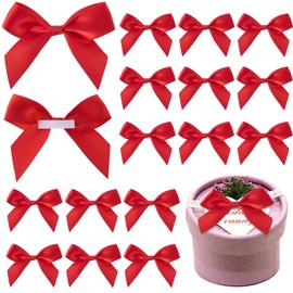 VARMDUKKE 15 PCS Mini Red Ribbon Bow Decor, Cute Small Satin Ribbon Tie Bowknots for Party, Soft Premade Tiny Bows Ribbon Accessories for DIY Crafts, Wedding, Bakery Wrapping