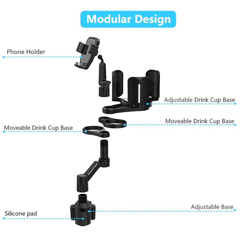 XYAJUANG 4-in-1 Car Expander with Dual Cup Holder, Phone Holder,