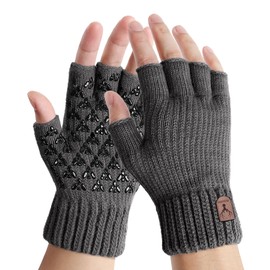 Mens Fingerless Gloves - Anti-Slip Thermal Knited Winter Gloves Soft Lining Half Finger Gloves for Outdoor Driving Cycling