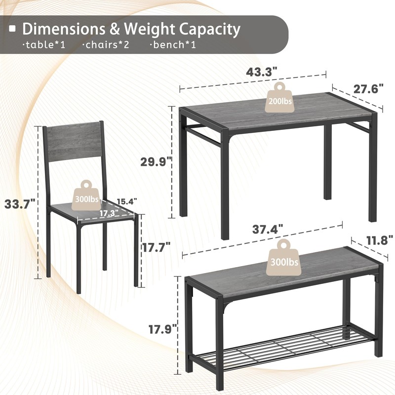 JUMMICO 43.3" Dining Table Set for 4, Kitchen Table with