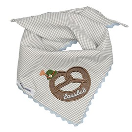 P.Eisenherz Triangular Scarf with Zigzag Edge, Motif Pretzel/Tyrolean Hat with Embroidery Lausbub for 1-5 Years, Grey, gray