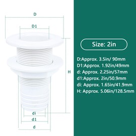ORLANG 2In Thru Hull Fittings for Boats, ABS Plastic Through Hull Fitting, Thru-Hull Connector Fitting, Boat Plumbing Fittings Accessory, Thru Drain Connector for Boats, Yachts, Marine (White)
