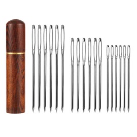 18pcs Large Eye Sewing Needles, Stainless Steel Sharp Tapestry Needles Hand Knitting Needles Embroidery Hand Needles with Wooden Needle Case for Crochet Projects (3 Sizes)