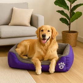 SIAM'S Dog and cat Bed,Mattress for Small,Medium & Large Washable,Non-Slip Bottom,Comfortable & Durable Design,Calming Bed,Anti-Anxiety Cuddler Warming, Soft Bed (Purple, Large)