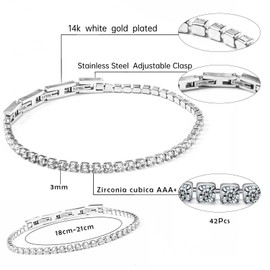 FANCIBAND Tennis Bracelets for Women, 14k White Gold Plated Stainless Steel Tennis Bracelets for Women and Men, 3.0mm Cubic Zirconia Classic Tennis Bracelet, Size 6-8.5 Inch