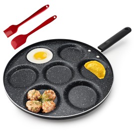 Egg Pancake Pan, Aluminium Egg Frying Pan, Versatile Breakfast Omelet Skillet, 7 Cup Nonstick Omelette Skillet, Multipurpose Cooking Maker with Silicone Tool for Pancake, Hamburger, Sandwiches, Crepe