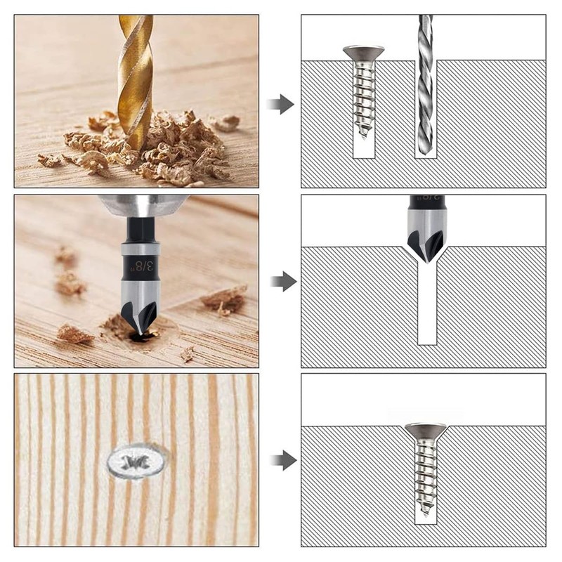 ChgImposs 5PCS Countersink Drill Bit Set, 1/4 Inch Hex Shank