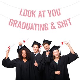 Look at You Graduating Banner, Class of 2025 Gradaution Banner, Congrats Grad Party Decor, High School College University Graduation Decorations (Pink Glitter)