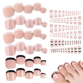 KSJEHW 144 Pieces False Toenails Kit, French Natural Artificial Matt Toenails for Gluing, Full Cover Toe Nails Tips for Women, 12 Sizes
