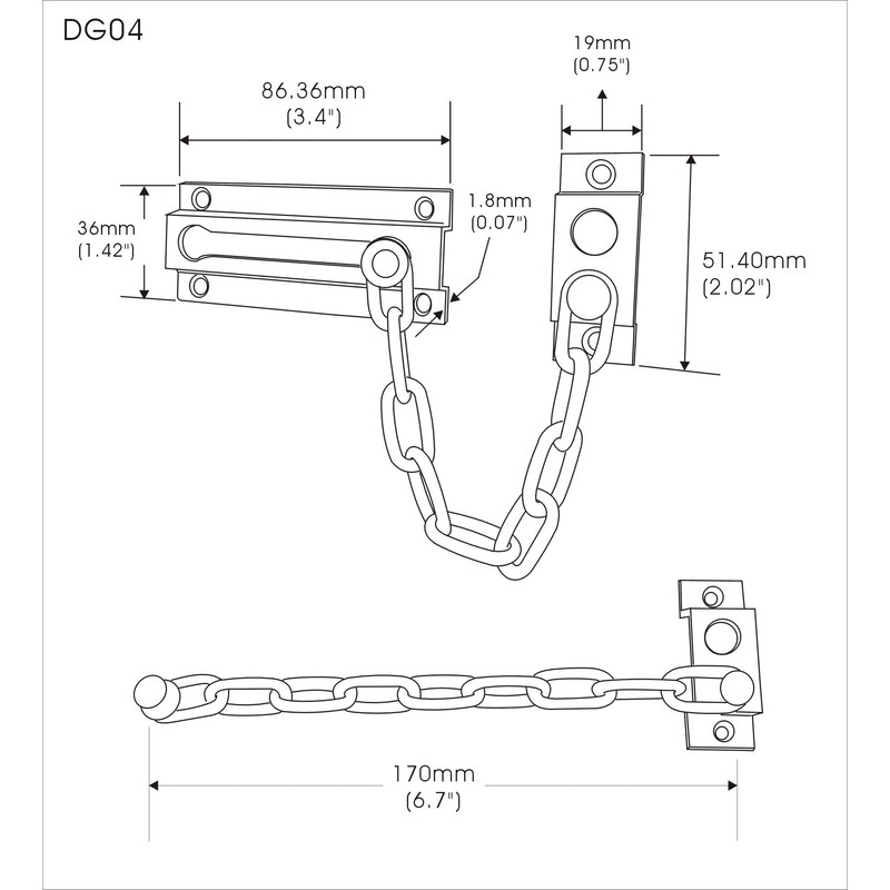 QCAA Solid Brass Chain Door Guard, with 9 Links Steel