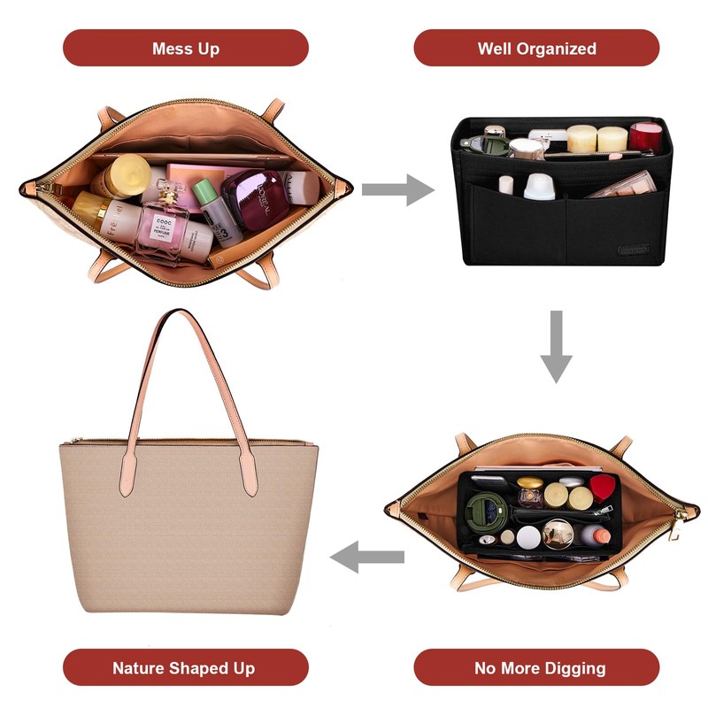 Ropch Handbag Organiser Insert, Tote Bag Organiser Insert Felt Bag