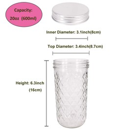 BPFY 6 Pack 20 oz Glass Mason Jars With Lids, Canning Jars for Jam, Honey, Sugar, Coffee, Candy, Cookie, Wedding Favor Decorating Jelly Jar, Candle Holder