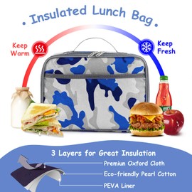 MOKANI Lunch Bag Kids, Insulated Lunch Bag Box for Boys Girls, Water-Resistant Double Zippers Multi-Compartment Bags for School Home Office Teenagers Women