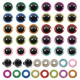 TOAOB 60 Pieces 16 mm Safety Eyes Doll Eyes Animal Eyes Plastic Craft Eyes Glitter Colourful Eyes with Washers for Crochet Animals Puppet Doll Making
