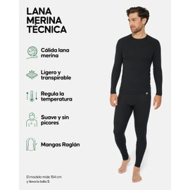 Danish Endurance Conjunto de Capa Base Térmica de Lana Merino para Hombre, Negro, Chico