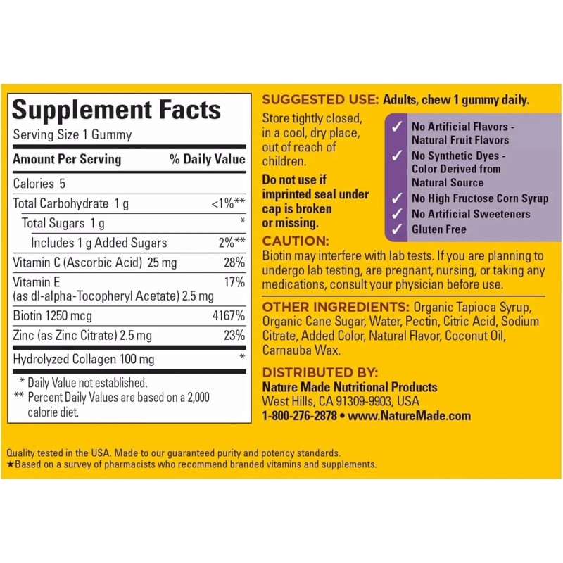 Nature Made Hydrolyzed Collagen Supplement Gummies with Vitamin C, Biotin