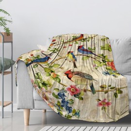 CUEBOS Birds Garden Blanket Flannel Throw - Soft & Cozy Plush for Warm, Comfy Relaxation - Lightweight for Couch, Bed, and Travel - Delightful Plush Design for Indoor & Outdoor Comfort 60×50 Inch