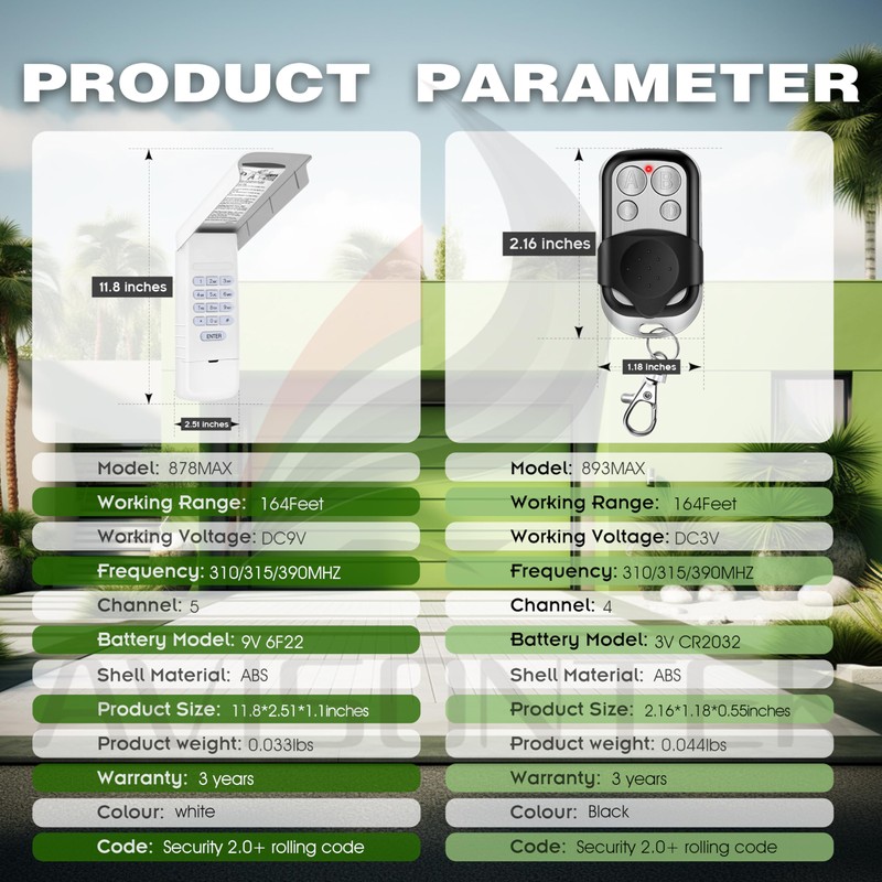 1 Pcs 878MAX & 1Pcs 893MAX LiftMaster Garage Door Opener