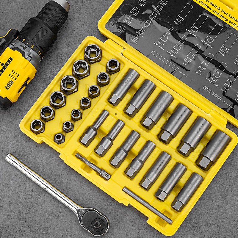 Topec Deep Bolt Extractor Set 28PCS, 3/8" Drive Bolt Extractor