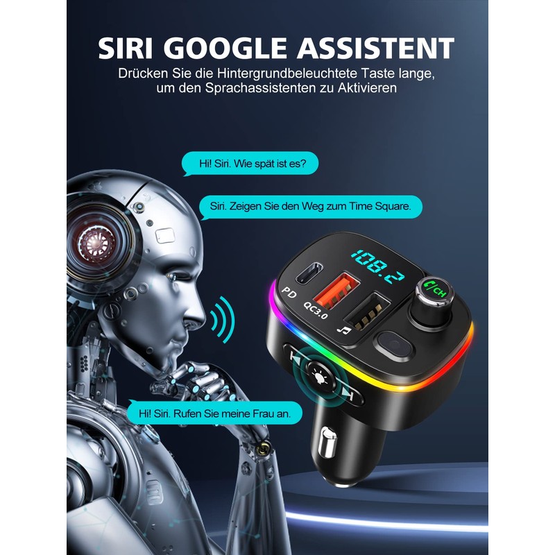 Mohard Bluetooth Adapter Auto, PD 18W&QC3.0 FM Transmitter Auto, 9