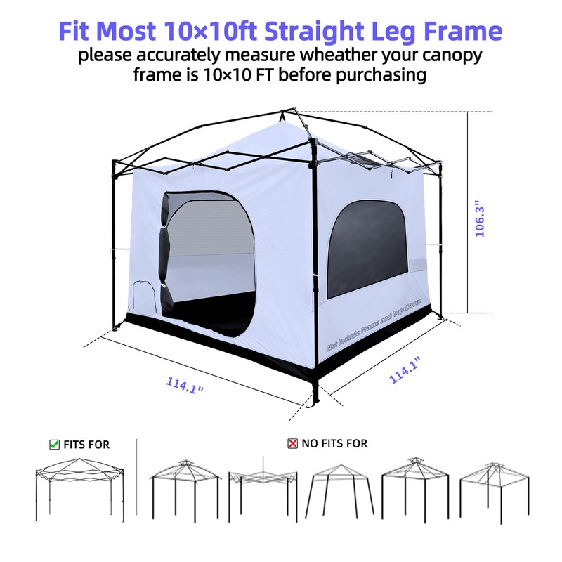 Joramoy Camping Cube for 10×10 Pop Up Canopy, Converts Straight