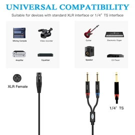 JOLGOO XLR Female to Dual 1/4" TS Mono Y Splitter Microphone Cable, XLR Female to Dual 6.35mm TS Y Adapter Cord, 10 Feet/3 M