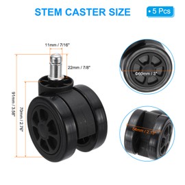 PATIKIL 3 Inch Office Chair Wheel Replacement, 5 Pack Desk Chair Wheels with 7/16" x 7/8" Quite Rolling Caster Wheels 154 Lbs Per Wheel for Wood Floors Carpet, Black