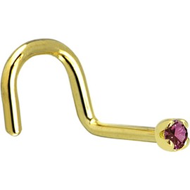 Body Candy Solid 18k Yellow Gold 1.5mm (0.015 cttw) Genuine Purple Diamond Right Nose Stud Screw 18 Gauge 1/4"