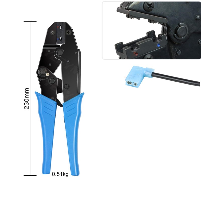 Flag Spade Female Connectors Ratchet Crimp Pliers Crimping Tool AWG22-14